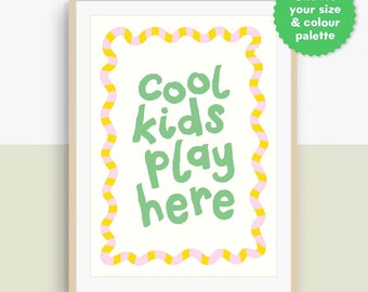 Cool Kids Play Here Personalised Print | Fun Art for Playroom Nursery | Brothers | Sisters | Siblings | Funky Cute Gallery Wall