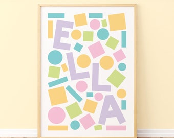 Personalised Name Print: Abstract Pastel Shapes Kids Room Decor