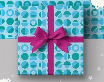 Blue & Green Christmas Geometric Patterned Wrapping Paper | Festive Gift Wrap | Luxury Recyclable Paper