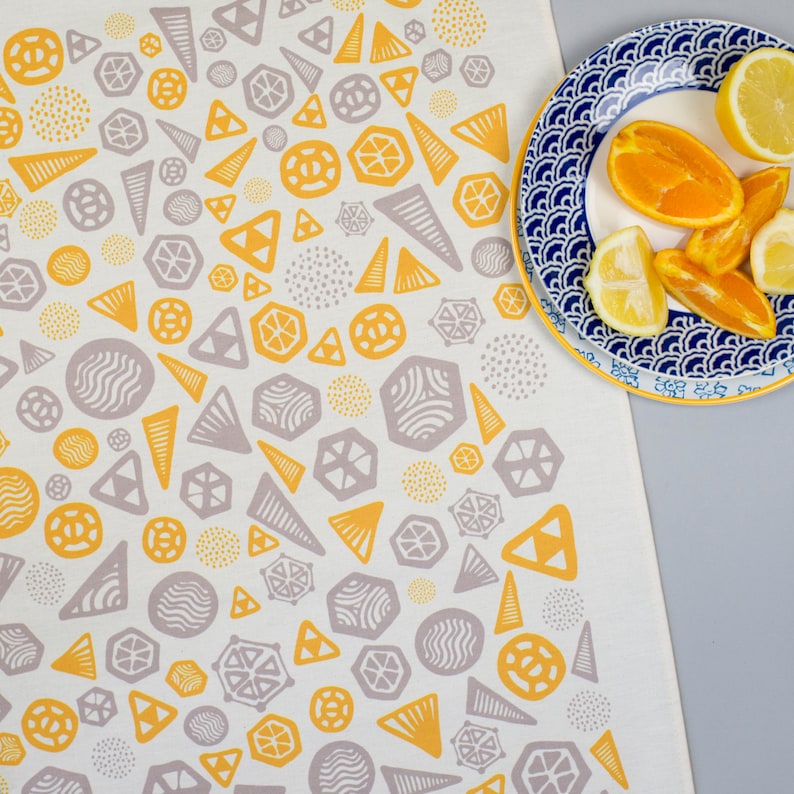 Geometric Tea Towel Yellow/grey Etsy