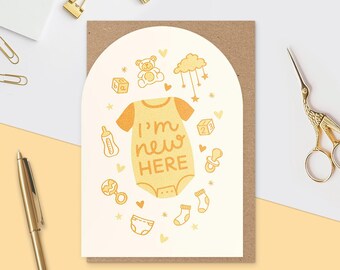 Welcome Baby Card: Pastel Yellow Arch, Gender Neutral