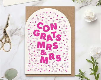 Mrs & Mrs Wedding Card: Fuchsia Confetti, Gay Marriage