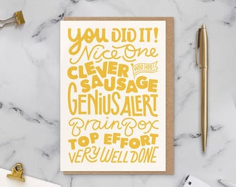 You Did It! Congratulations, Exam Results, Driving Test, Clever Sausage, Well Done Card