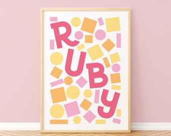 Abstract Shapes Personalised Name Print | Colourful Kids Art | Gallery Wall | Bright Colours | Pastel | Geometric