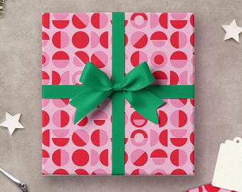 Festive Red & Pink Geometric Patterned Wrapping Paper | Gift Wrap | Luxury Recyclable Paper