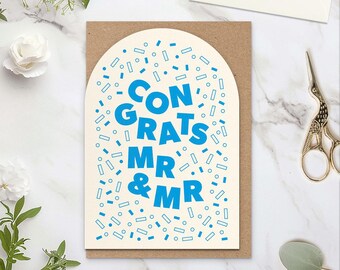 Mr & Mr Wedding Card, Modern Blue Confetti Design