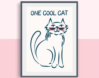 Cool Cat Art Print | Monochrome Playroom Wall Decor