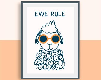 Ewe Rule Sheep Print | Funky Animal Art for Gallery Wall