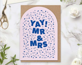 Mr & Mrs Card, Newlyweds, Modern Minimalist Wedding Card, Yay Congratulations