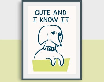 Cute Dog Art Print | Monochrome Animal, Playroom Decor