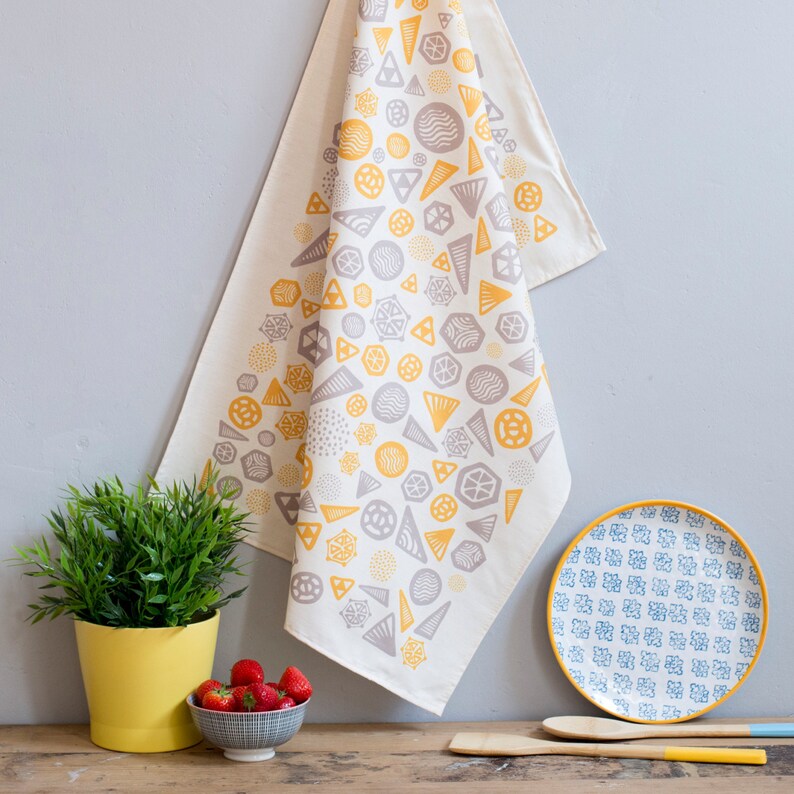 Geometric Tea Towel Yellow/grey Etsy UK
