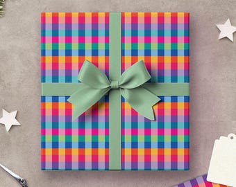 Festive Colourful Checked Wrapping Paper | Rainbow Checkerboard | Gift Wrap | Luxury Recyclable Paper