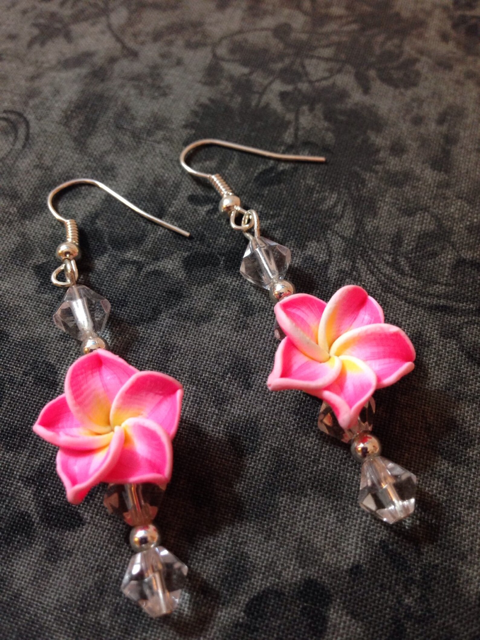 Pink hawaiian flower dangle earrings Etsy