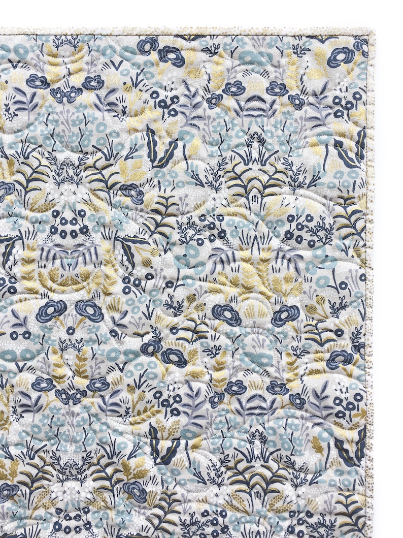 TAPESTRY in NATURAL Tummy Time Quilt rifle paper quilt floral blue tummy time mat heirloom baby gift Rifle Paper Co Canvas Baby Quilt