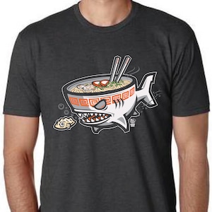 Ramen Shark t-shirt, Japanese noodle soup eating shark, unisex shirt, cool cute kawaii gift, Japan anime shirt