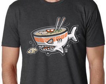 Ramen Shark t-shirt, Japanese noodle soup eating shark, unisex shirt, cool cute kawaii gift, Japan anime shirt
