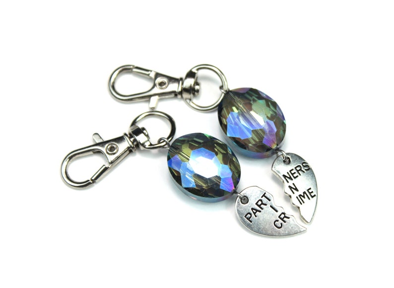 PARTNERS IN CRIME Zipper Pull Set/best Friends Bag Charm Set/besties