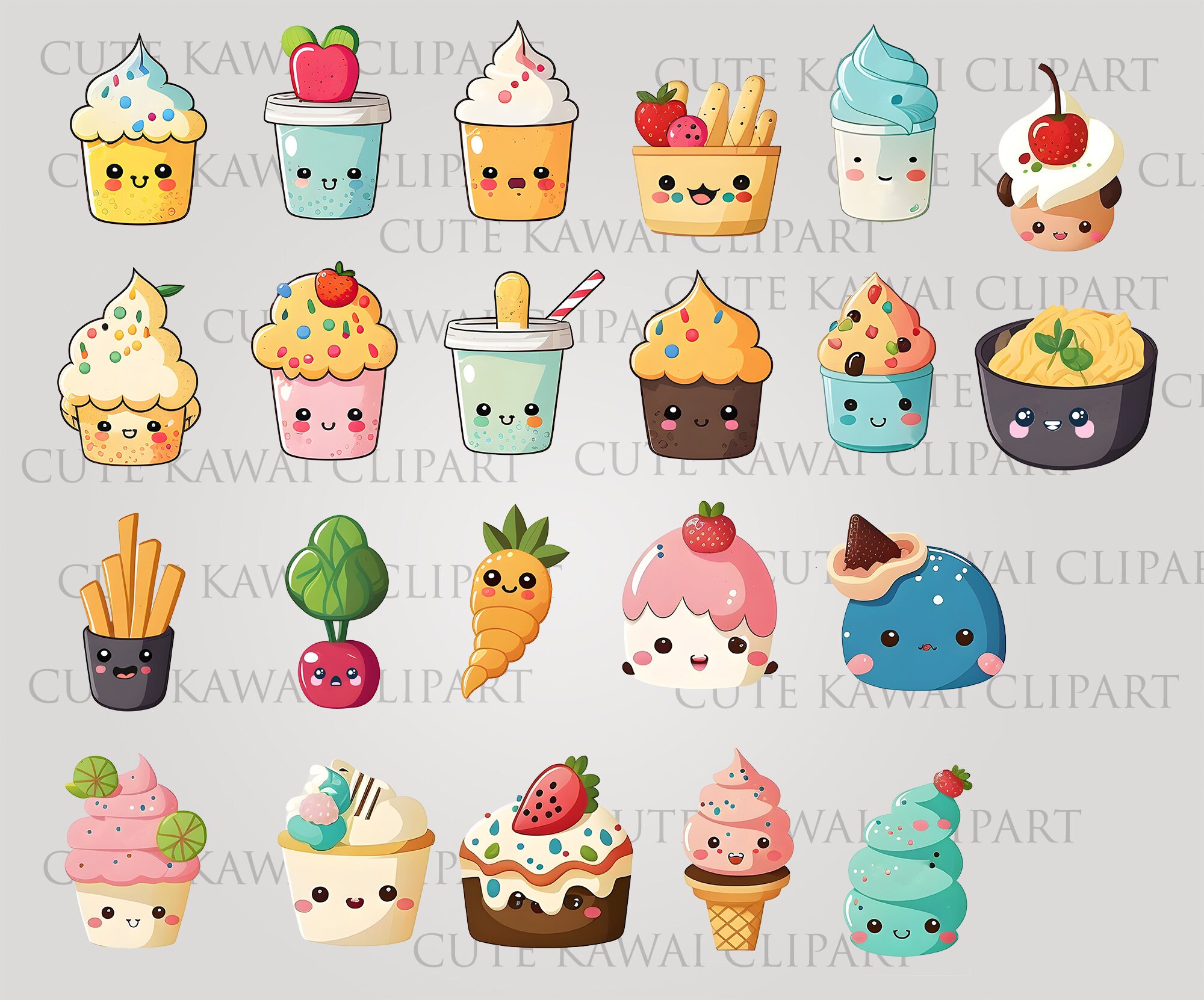 Cute Kawaii Food Bundle 22png Etsy