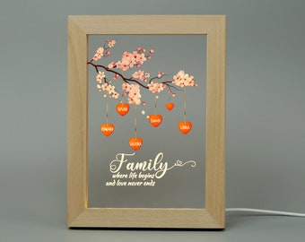Custom Family Tree Picture Frame with LED Light, Family Tree Gift, Our Family Tree, Gift for Mom-Dad-Grandparents-Family