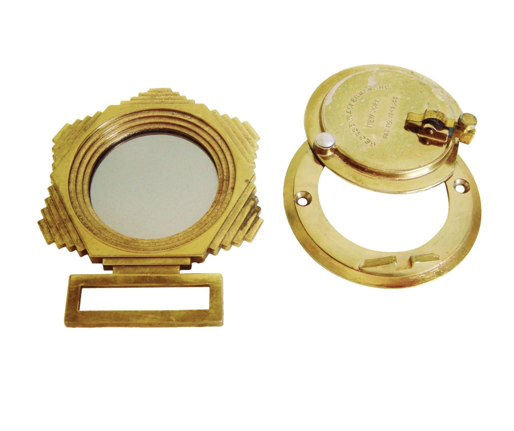 American Art Deco Brass Star/ziggurat Door Peep-hole
