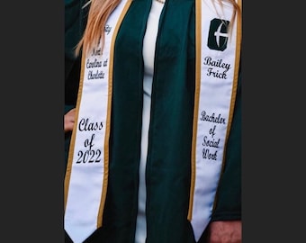 Graduation Stoles Slanted or Pointed/You get /School name /Charlotte Logo/Your Name/Position/Year/ Horizontal only no adding/Made as posted