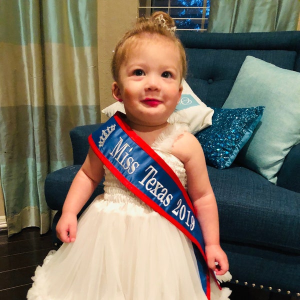 Pageant Toddler sashes /Satin trim /Crown/ Design your Pageant sash/ for your toddler