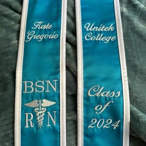Graduation Stoles Slanted  /Side 1 Your Name/Caduceus RN/ side 2 / College Name/Class of 202X/ If adding More contact, us first