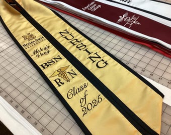 Graduation stoles/Nevada Univeristy logo/Name/BSN/R Caduceus N/Year/Made as posted/If adding Honors select correct listing please