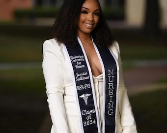 Graduation Stoles Slanted only/ Nursing  only /your College/ name /3 Letters/Caduceus RN or no RN/ year/No adding wording or a Bible verse