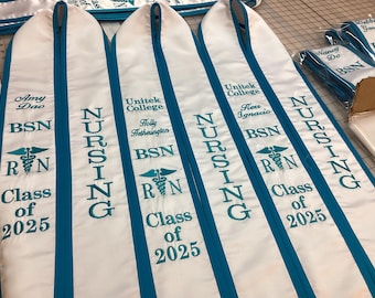 Graduation stoles Slanted /college name/your Name/3 Letters/Caduceus RN  C/O 202X/Nursing/NO adding extra wording
