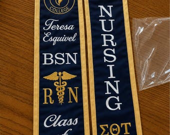 Graduation stoles/Nightingale College/ Design Made as posted /logo /your name/BSN /year/ Nursing /If adding Honors select correct listing
