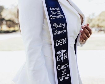 Graduation Stoles Slanted/ Nursing vertical only /College Name/your name /3 Letters/Caduceus Rn or no Rn/year/NO adding Bible verse/wording