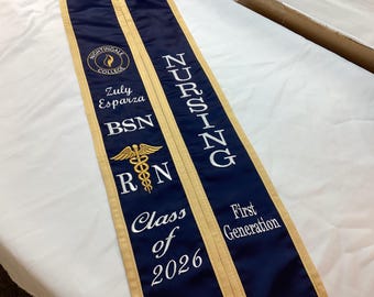 Graduation stoles/Nightingale College/Design Made as posted /logo /your name/BSN /year/ Nursing /If adding Honors select correct listing