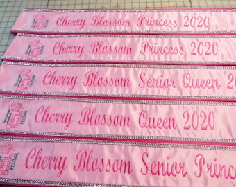 Personalized Pageant Sash: Pink Satin, Rhinestone Mesh, Crown