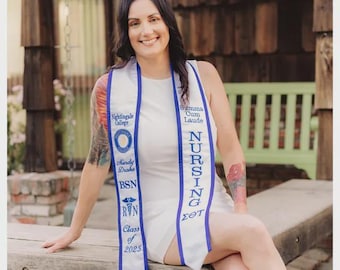 Graduation stoles Nightingale College/new logo/Name/BSN/Caduceus/Year/Made as posted only/Adding Honors select correct listing