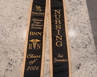 Graduation stoles/Nevada Univeristy logo/Name/BSN/R Caduceus N/Year/Made as posted/If adding Honors select correct listing please