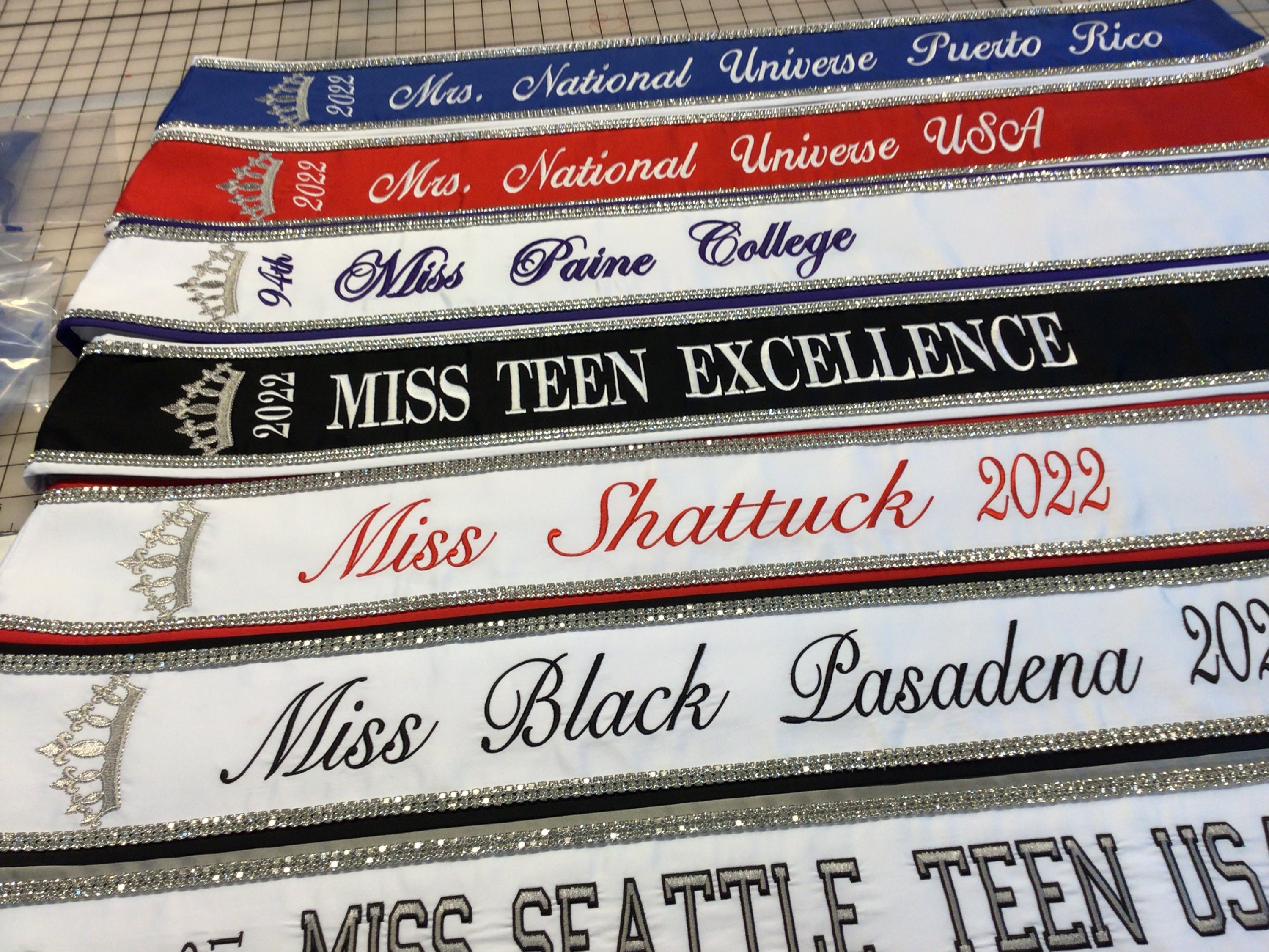Pageant Sashes / Heavyweight Satin / Silver Rhinestones Front Only ...