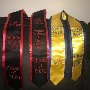 Graduation pointed Stole/Preschool & Kindergarten /Personal Name /School name /class of 202X/ One design from chart/ personalize your stole