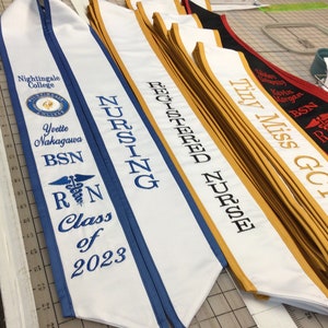 Graduation stoles Nightingale College/new logo/Name/BSN/Caduceus/Year/Made as posted only/NO Adding Honors/Will not ship before Aug 29th