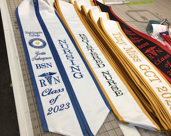 Graduation stoles Nightingale College/ logo /Name/BSN/ Rn Caduceus/Year/Made as posted only/No Adding Honors/No adding extra wording