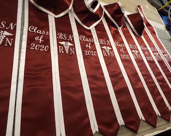 Graduation Stoles Slanted OR Pointed / Design as posted only NO adding wording / BSN /caduceus Rn on sides/ and class of 202X