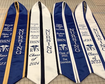 Graduation Slanted /7 vertical letters on one side /Other side College Name/your name/3 Letters/Caduceus RN  C/O 202X/No Adding extra words