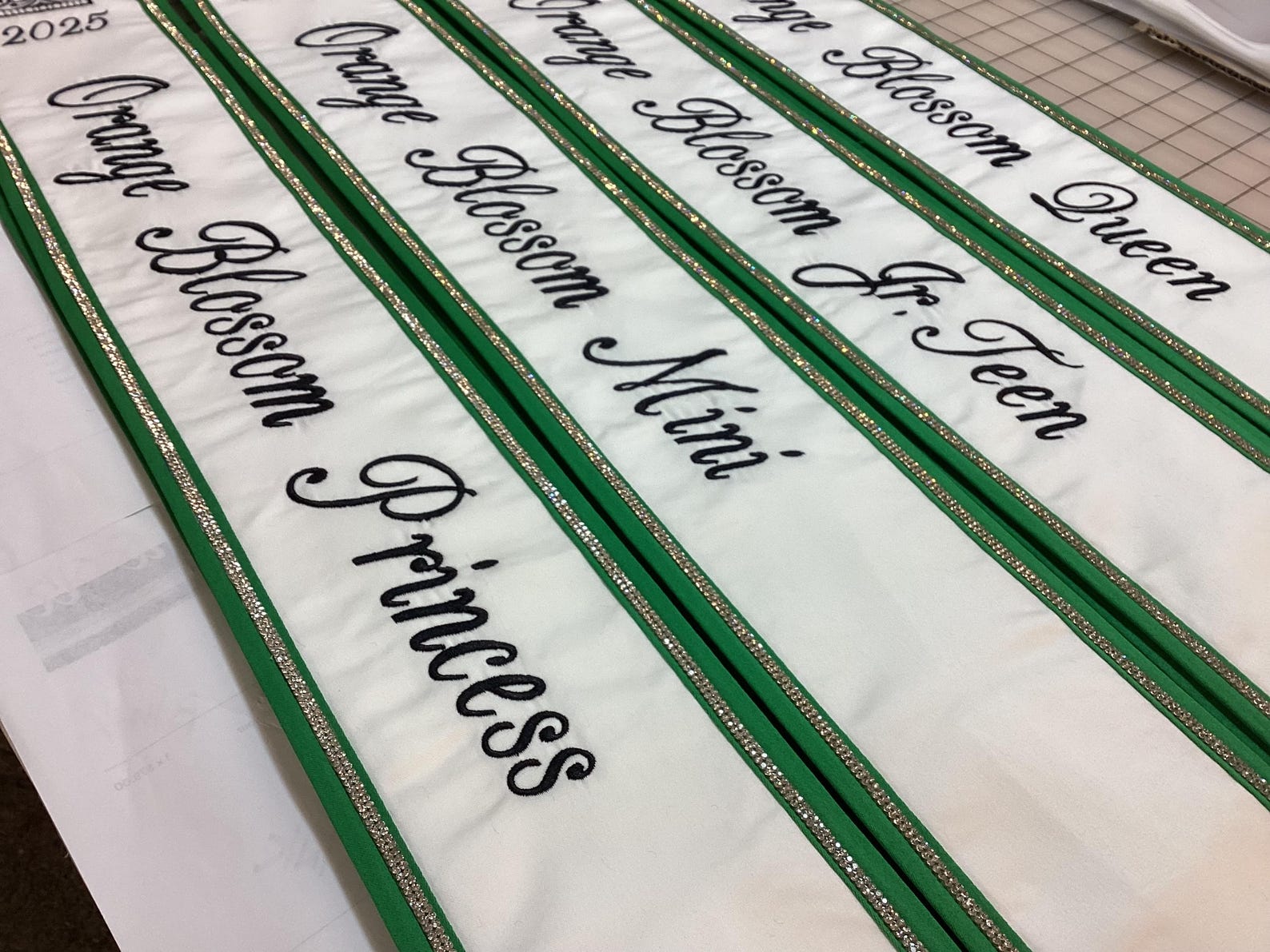 Paegeant Ribbon Pageant Sashes/ Trim/ Crown With Year/ Silver Rhinestones Single Row ...
