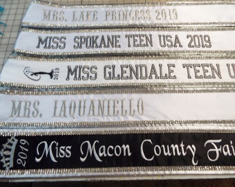 Pageant sashes / heavyweight satin / TWO Row Rhinestones front only / King or Queen Crown  / Design your Pageant sash