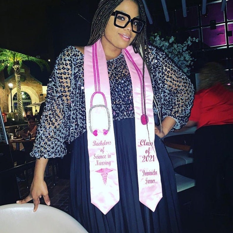 Graduation Pointed stoles With stethoscope /In Pink We Only Have Pink & Light Pink No Hot pink  Personalize your stole 