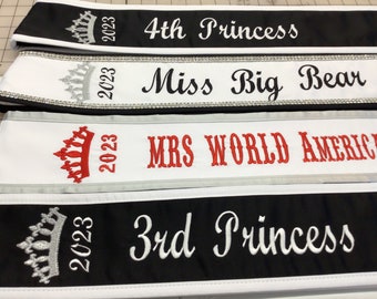 Pageant sashes  /design your pageant sash /In personalized section No Rhinestones added to this design