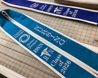 Graduation stoles slanted or Ponited /Unitek college name logo under/Your name/BSN/RN Caduceus/Year/Nursing