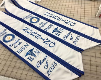 Graduation stoles/Nightingale College/logo/Made as posted only/Your Name/Year/3 letters/RN Caduceus/added fee for honors