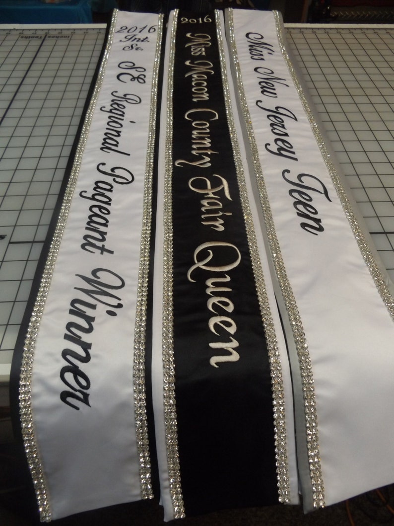 Pageant Sashes In/ Heavyweight White Satin /double Row Crystal Etsy