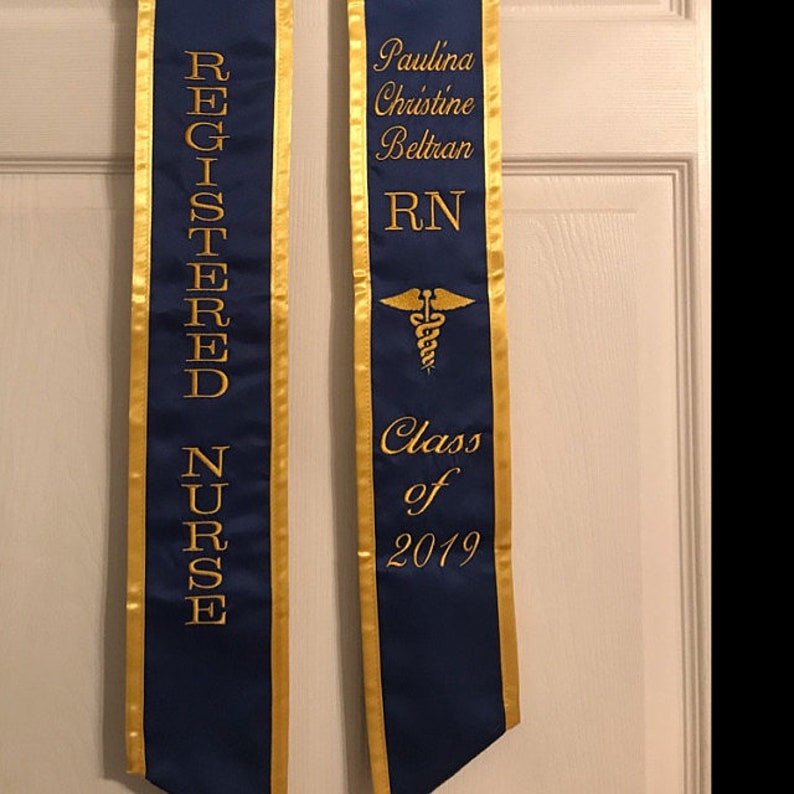 Graduation Stoles Slanted /Registered Nurse on one side / school name Or Your Name / RN Caduceus /C/O offers 20XX / only NO add on